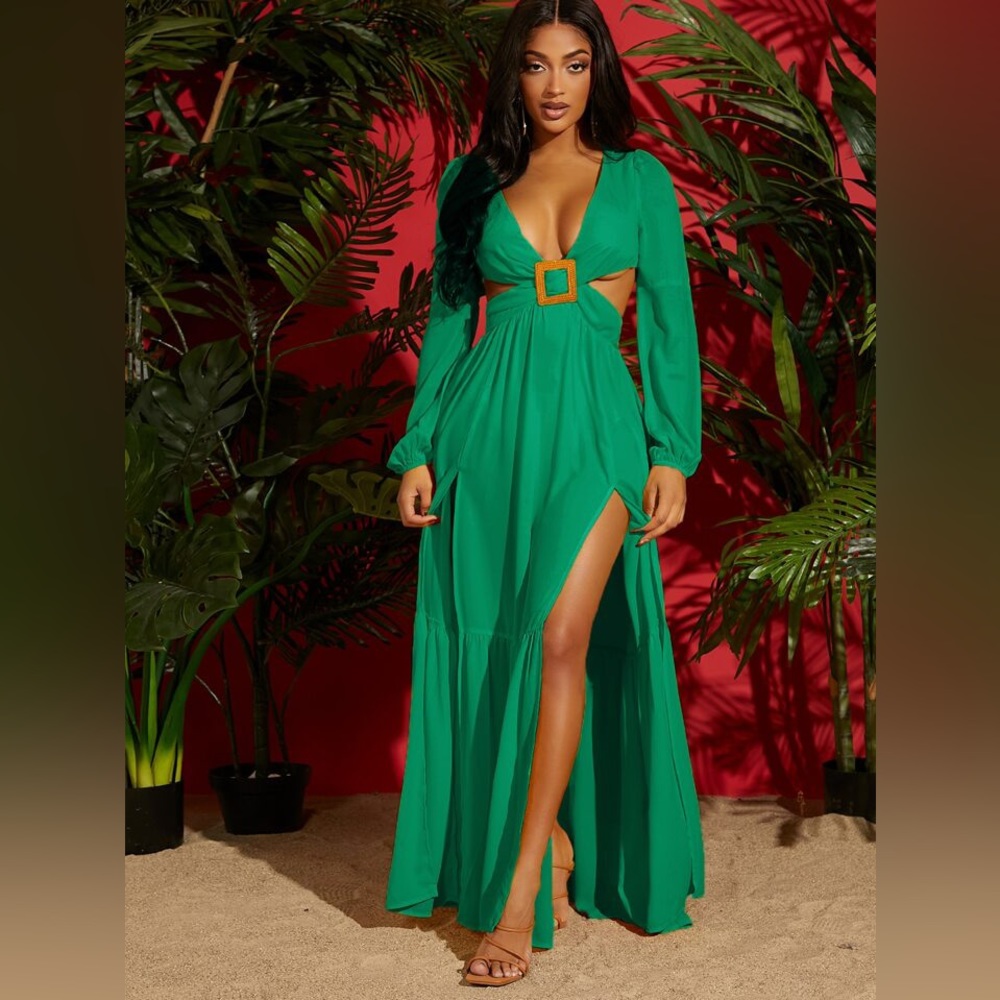 Fashion Nova Crisscross Tied Backless Buckle Front Split Thigh Dress